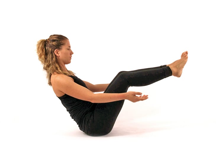 Young Blond Hair Woman in Yoga Pose Paripurna Navasana or Full Boat Pose  Stock Image - Image of meditation, hair: 211245685