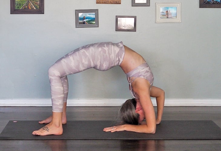 Wheel Pose (Over Chair Back – First Variation) (Urdhva Dhanurasana (Over  Chair Back – First Variation)) | Iyengar Yoga